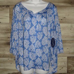 Casey Key* Women's 3/4 Sleeve V-Neck Curved Hem Sequin Pullover Blouse~ Size PXL